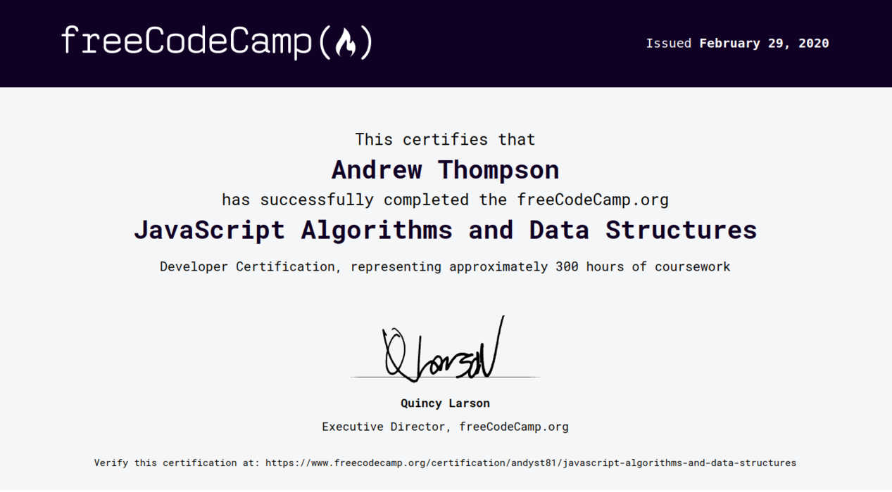 algorithms and JavaScript certificate